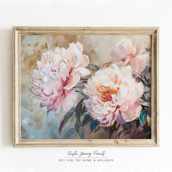 Vintage Pink Peonies Oil Painting | Wall Art | Vintage Print | Flowers | Spring Decor | Digital | Instant Download | PRINTABLE