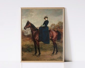 Vintage Woman on a Horse Moody Art Print | Wall Art | Antique Art | Digital | Instant Download | PRINTABLE Art