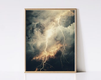 Stormy Skies Lightning Art Print | Wall Art | Vintage Art | Digital | Instant Download | PRINTABLE Art