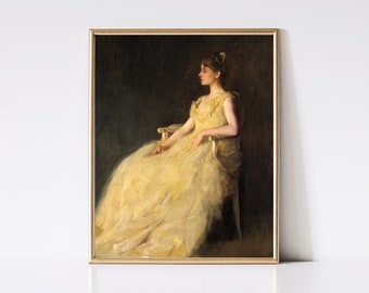 Lady in Yellow Vintage Art Print | Wall Art | Antique Art | Digital | Instant Download | PRINTABLE Art