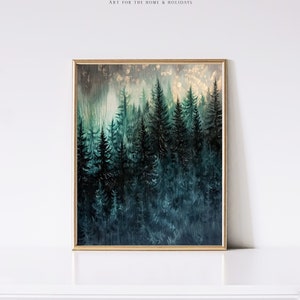 peinture à l&#39;huile vintage de paysage forestier de Moody | Art mural | Imprimé rustique | Forêt de pins Moody | Téléchargement instantané | IMPRIMABLE