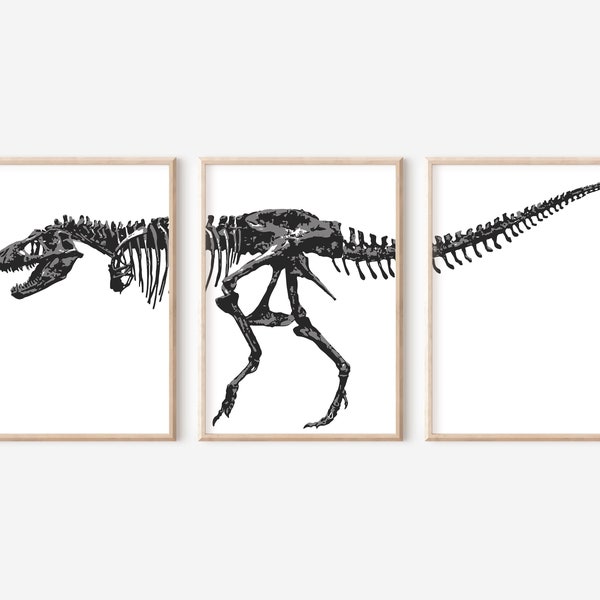 T-Rex dinosaurus botten kunst aan de muur | Kinderkamerdecoratie | Set van 3 | Tyrannosaurus Rex | Direct downloaden | Digitaal | AFDRUKBAAR