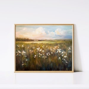 Dandelion Field Vintage Flowers Landscape Oil Painting | Wall Art | Vintage Print | Instant Download | PRINTABLE