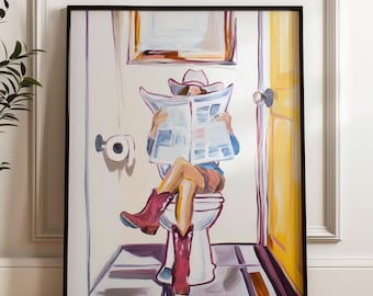 Cowgirl Bathroom Art Print, Western Restroom Decor, Funny Art, Printable Wall Art (Digital Print, Instant Download)
