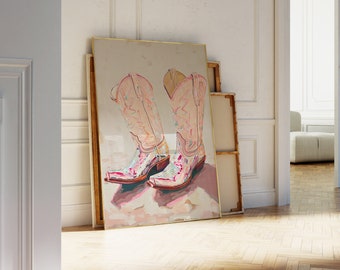 Pink Cowgirl Boots Art Print | Wall Art Poster | Vintage | Preppy | Trendy | Western Decor | Dorm Room | Instant Download | PRINTABLE