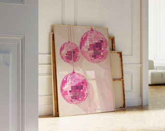 Pink Disco Balls Art Print | Wall Art Poster | Vintage | Retro | Preppy | Trendy | Dorm Room | Glam Apartment | Instant Download | PRINTABLE