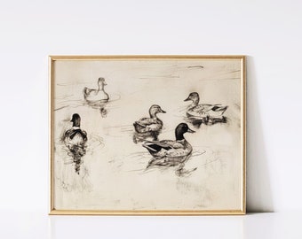 Vintage Enten Skizze Kunstdruck | Vintage Druck | Cottagecore | Neutral | Antike Kunst | Digital | Sofortdownload | DRUCKBAR