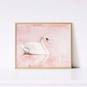 Vintage roze zwaan schilderij | Muurkunst | Antieke prent | Coquette Esthetisch | Girly poster voor tienerslaapkamer | Kwekerij | Balletcore | AFDRUKBAAR