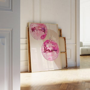 Pink Disco Balls Art Print | Wall Art Poster | Vintage | Retro | Preppy | Trendy | Dorm Room | Glam Apartment | Instant Download | PRINTABLE