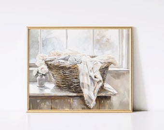 Laundry Room Oil Painting: Vintage Farmhouse Decor (Digital Download)
