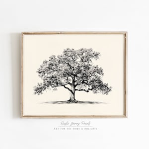 Vintage Eiche Baum Skizze Kunstdruck | Antiker Druck | Landhaus Dekor | Neutraler Ton Druck | Antike Kunst | Digital | DRUCKBAR