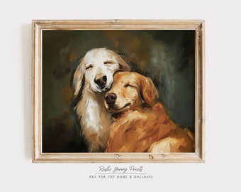 Vintage Golden Retrievers Oil Painting Print: Dog Lovers Gift (Digital Download)