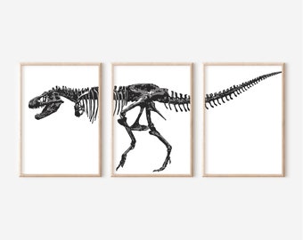 T-Rex dinosaurus botten kunst aan de muur | Kinderkamerdecoratie | Set van 3 | Tyrannosaurus Rex | Direct downloaden | Digitaal | AFDRUKBAAR