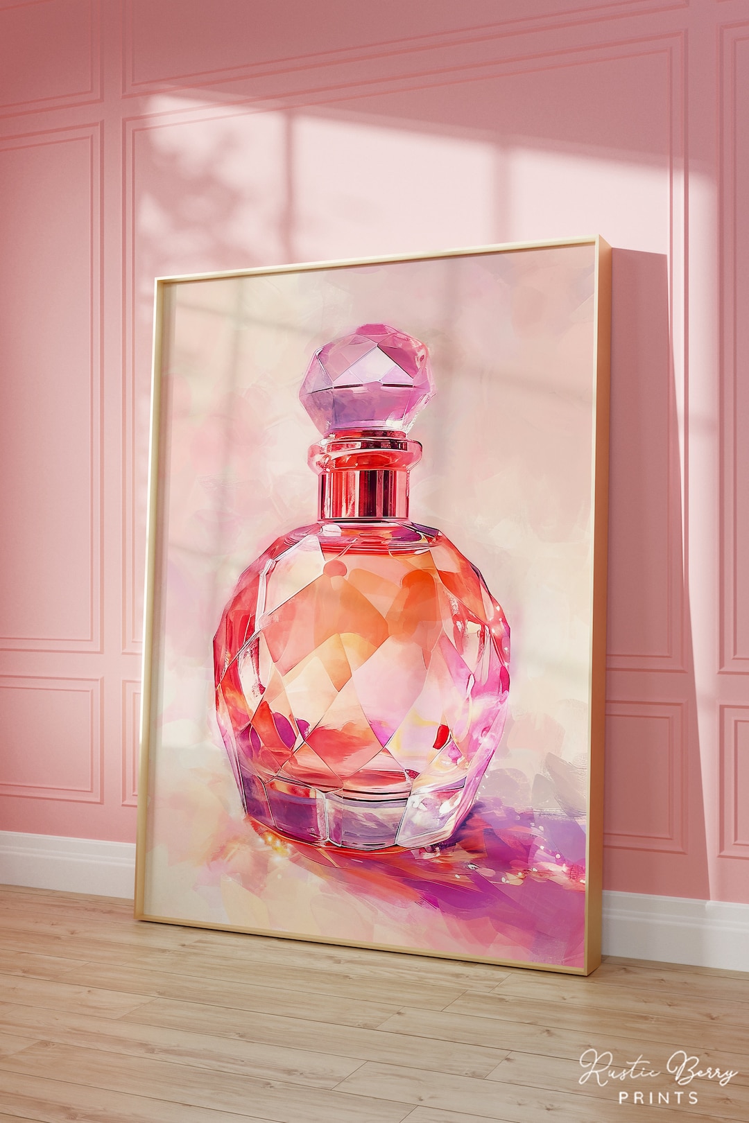 Pink Perfume Bottle Art Print: Girly Preppy Decor (digital