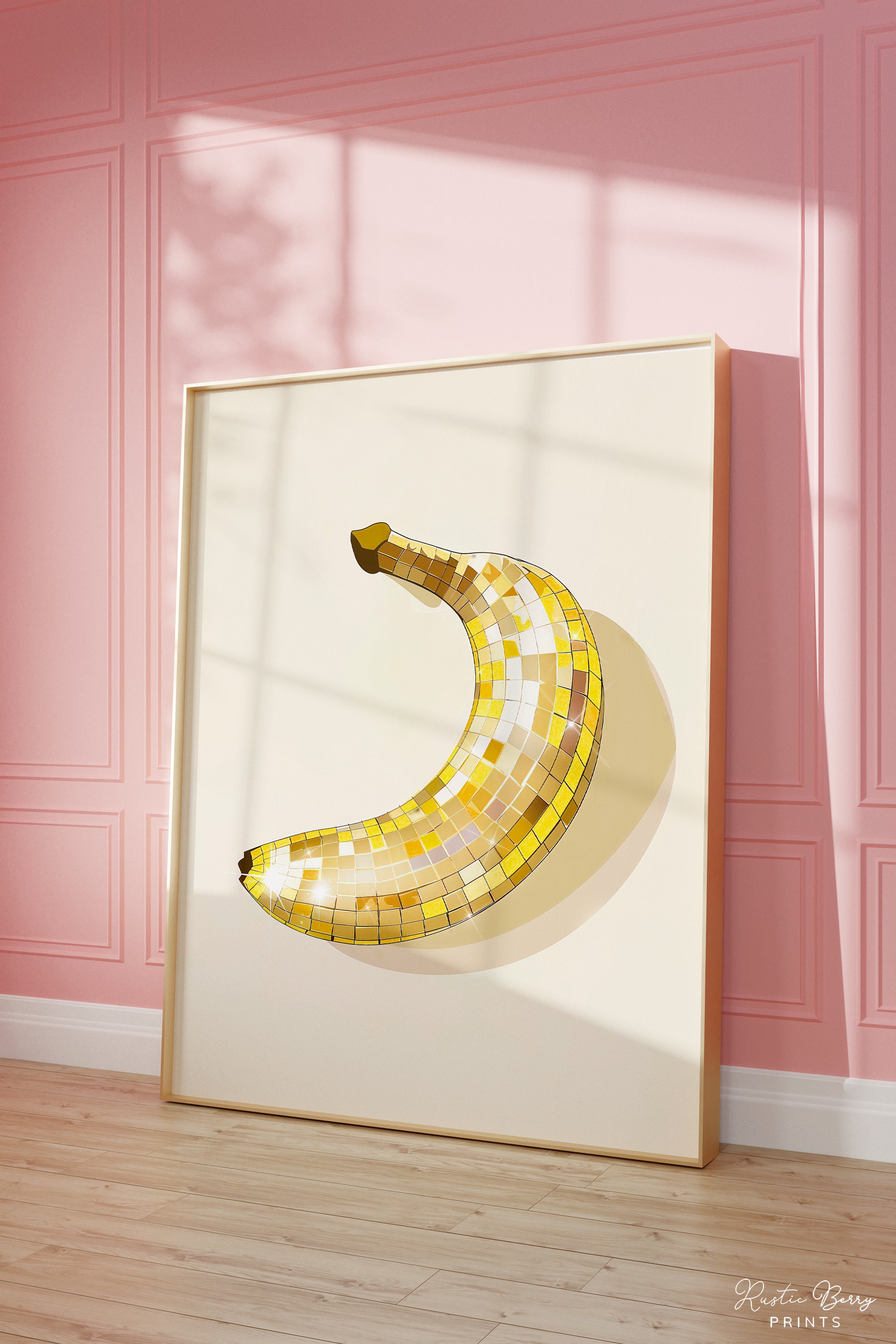 Disco Ball Banana Art Print: Trendy Kitchen Wall Decor (digital