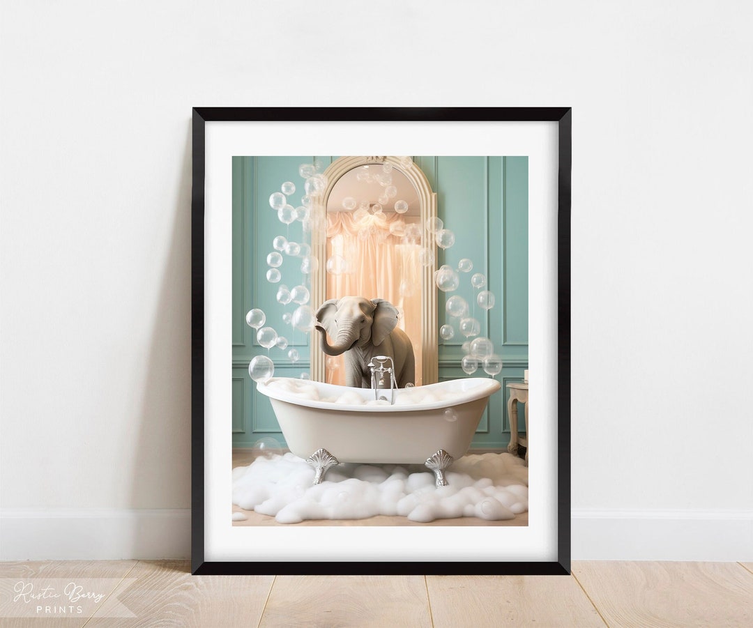 Elephant Bubble Bath Wall Art Clawfoot Tub Home Decor Etsy