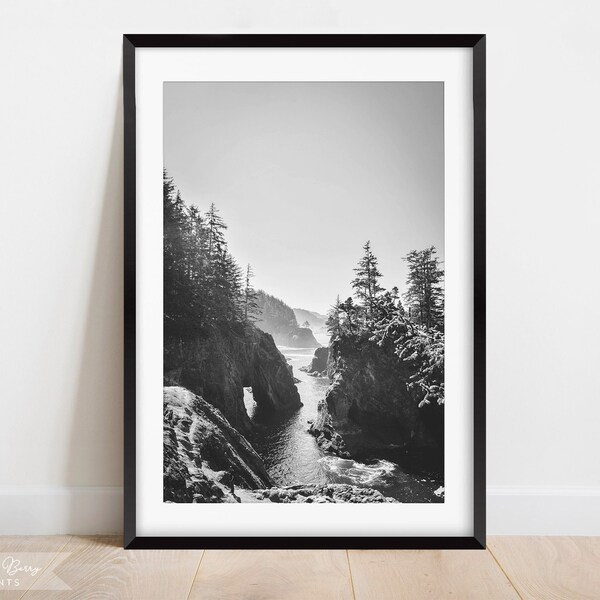 Oregon Coast Wall Art Print | Beach | Ocean | Home Decor | Modern Black and White Photography | Instant Download | Digital | PRINTABLE