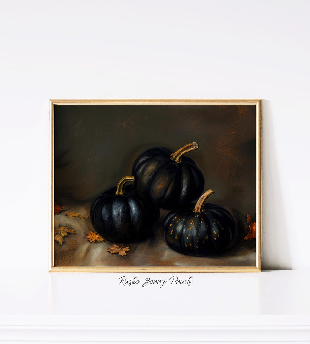 Fall Decor Pumpkins Art Print Moody Autumn Fall Oil Painting Rustic ...