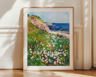 Wildflowers by the Sea Art Print | Vintage Oil Painting | Home Decor | Coastal | Ocean Beach Decor | Nursery Print | Summer Art | PRINTABLE