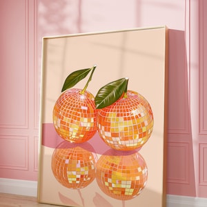 Impression d'art oranges disco | affiche d'art mural | boules disco glam oranges | Preppy Tendance | Fruits | Décoration de cuisine | Téléchargement numérique | IMPRIMABLE