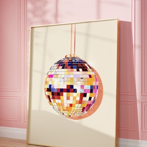 Disco Ball Art Print | Wall Art Vintage Poster | Glam Disco Ball | Preppy | Trendy | Maximalist |  Digital Download | PRINTABLE