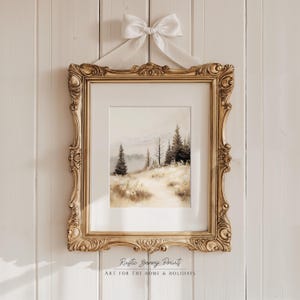 Mountain Landscape Painting | Wall Art | Vintage Print | Warm Tones | Cottagecore | Rustic | Digital Download | PRINTABLE Art