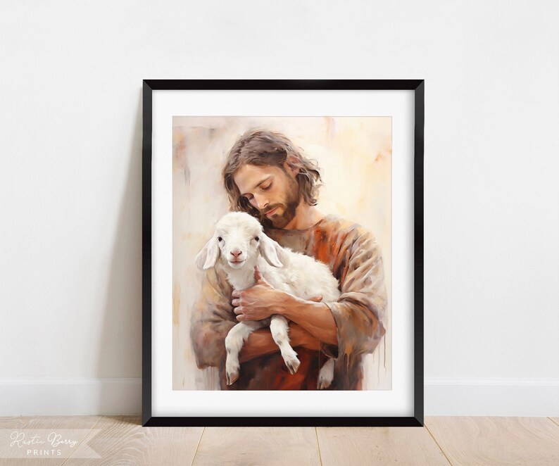 Jesus Holding Lamb Art Wall Art Home Decor Warm Color Tones Instant ...