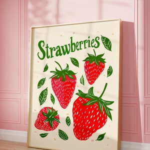Strawberries Art Print | Wall Art Poster | Red Strawberries | Preppy | Trendy | Dorm Room | Fresh Fruit Art Kitchen Decor | PRINTABLE