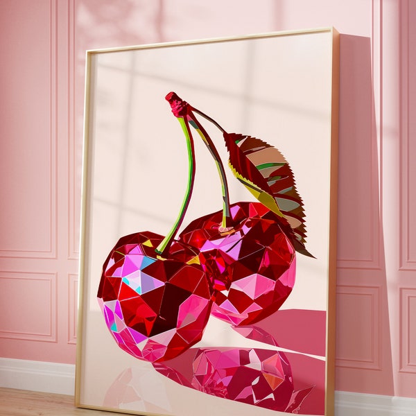 Retro Cherries Art Print | Wall Art Poster | Pink Cherries | Vintage | Preppy | Trendy | Dorm Room | Valentine's Day Decor | PRINTABLE