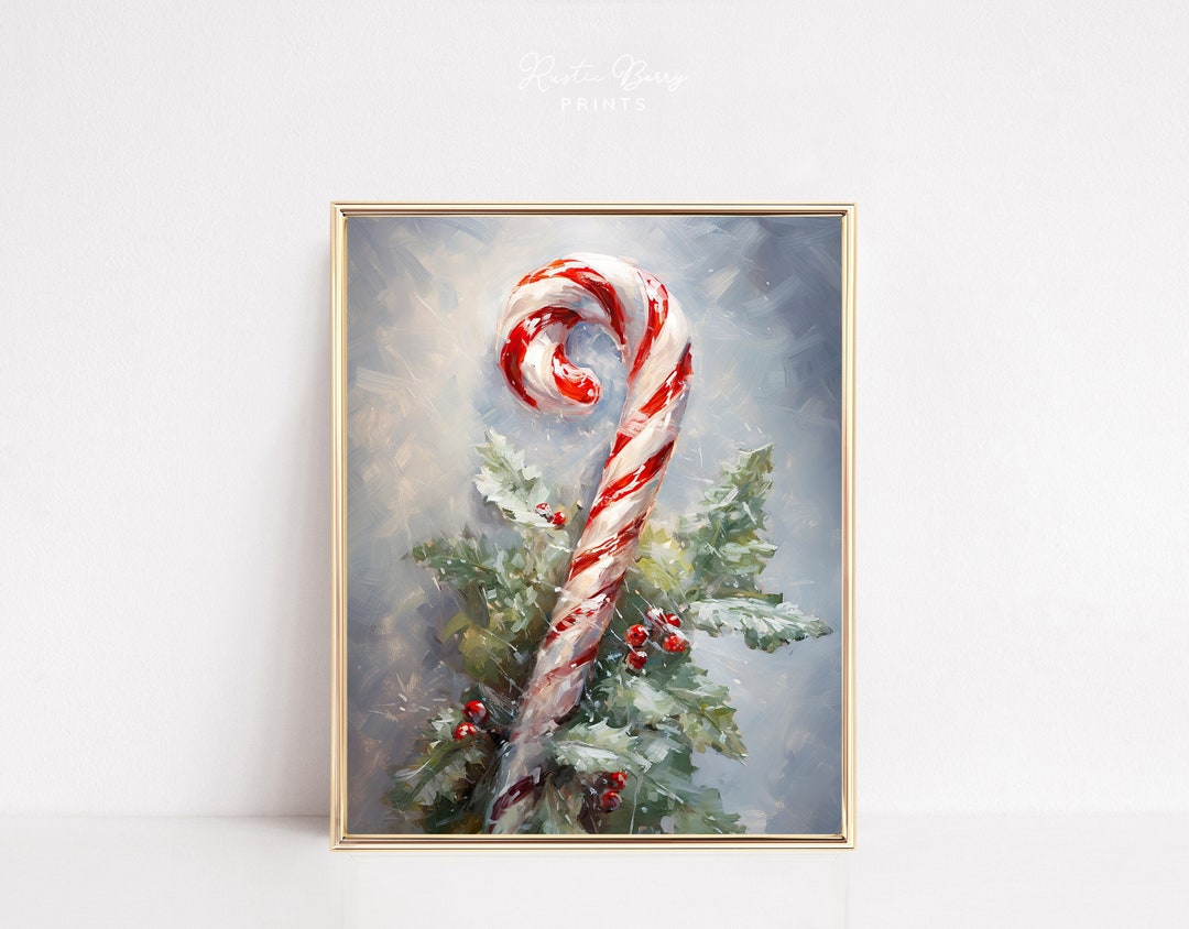 Candy Cane Oil Painting Art Print Wall Art Christmas Holiday Decor