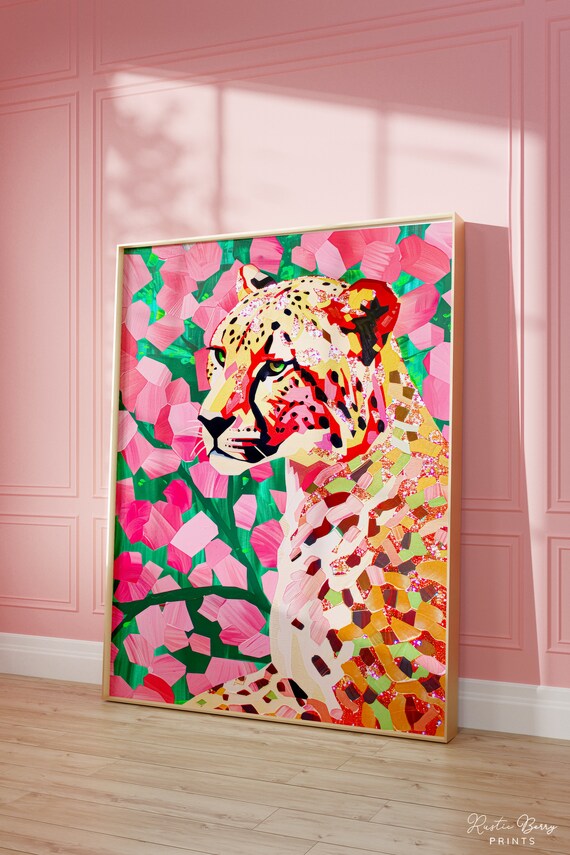 Pink Cheetah Art Print: Preppy Maximalist Decor (Digital Download)