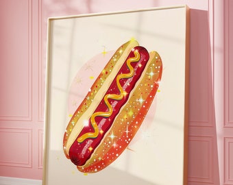 Sparkle Hot Dog Art Print: Trendy Kitchen Wall Decor (digital