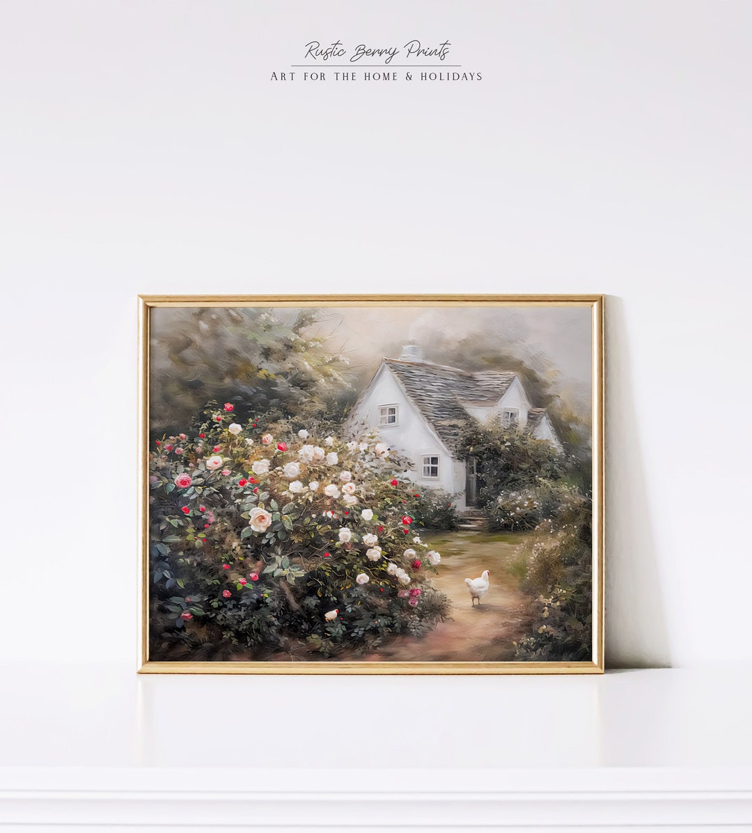 English Cottage Oil Painting Wall Art Vintage Print Flowers Spring ...