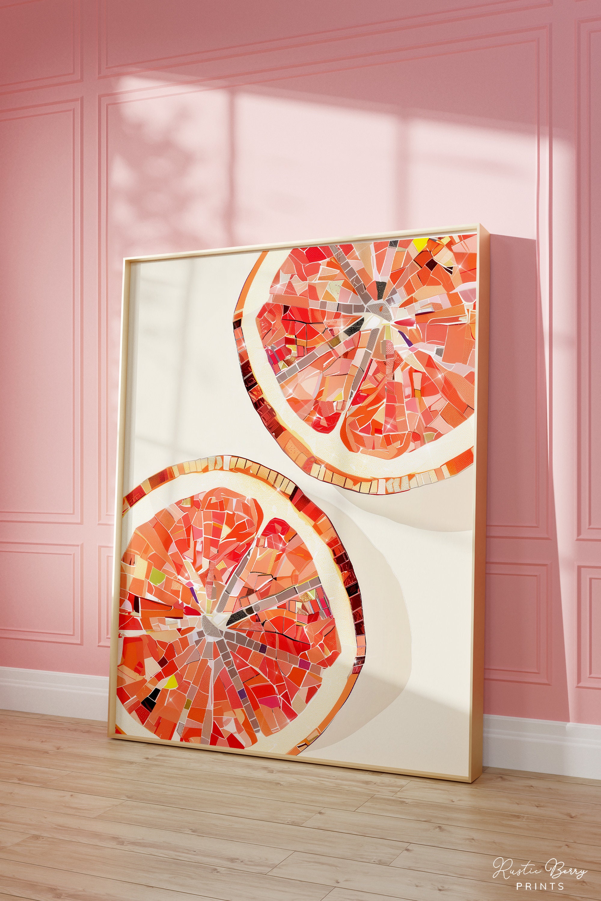 Disco Grapefruit Kunstdruck | Poster | Glam Discokugel Grapefruit-Scheiben | Preppy Trendy | Kunst für Küche | Digital | DRUCKBAR