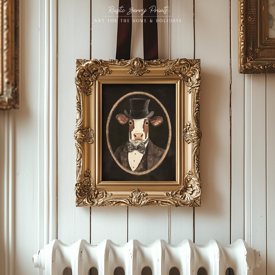 Funny Cow Portrait Art Print: Vintage Victorian Farmhouse Decor ...