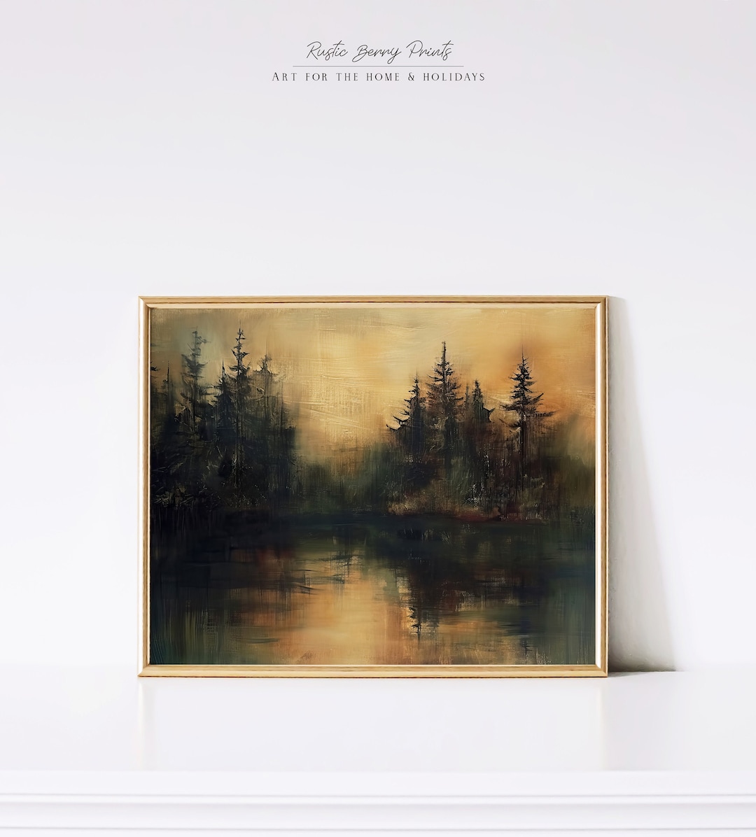Vintage Forest Lake Oil Painting: Moody Rustic Landscape Art (digital ...