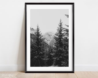 Pine Trees Mountain Wall Art Print | Home Decor | Nature Print | Modern Black and White Photography | Instant Download | Digital | PRINTABLE