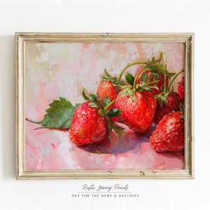 Vintage Strawberries Art Print | Wall Art Poster | Valentine&#39;s Day Decor | Country Kitchen Decor | Foodie Wall Art | Digital | PRINTABLE