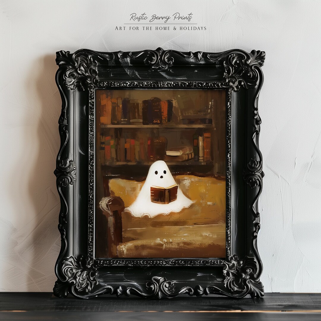 Vintage Library Ghost Print Wall Art Halloween Decor Academia Spooky ...