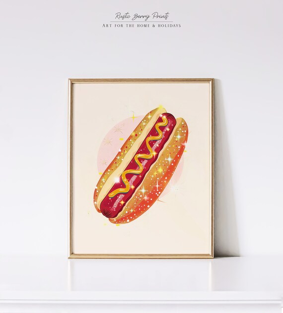 Sparkle Hot Dog Art Print: Trendy Kitchen Wall Decor (digital
