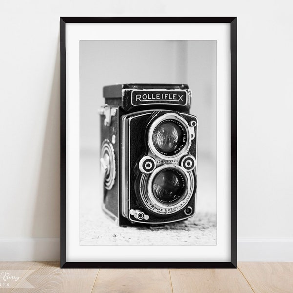 Vintage Camera Wall Art Print | Vintage Rolleiflex | Black and White | Home Decor | Instant Download | Digital | PRINTABLE