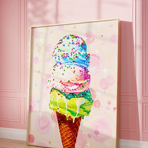 Ice Cream Art Print | Wall Art Vintage Poster | Retro Food Art Poster | Sprinkles | Foodie Art | Summer Kitchen Art | Digital | PRINTABLE