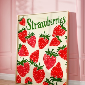 Strawberries Art Print | Wall Art Poster | Red Strawberries | Preppy | Trendy | Dorm Room | Fresh Fruit Art Kitchen Decor | PRINTABLE