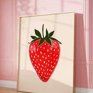 Cute Strawberry Art Print | Wall Art Poster | Red Strawberries | Preppy | Trendy | Dorm Room | Fresh Fruit Art | Kitchen Decor | PRINTABLE