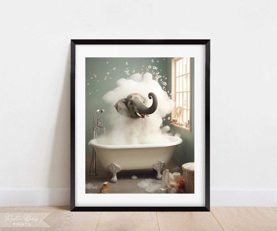 Funny Elephant in a Bubble Bath Wall Art Clawfoot Tub Home - Etsy