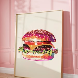 Cheeseburger Retro Art Print: Trendy Kitchen Wall Decor (Digital Download)
