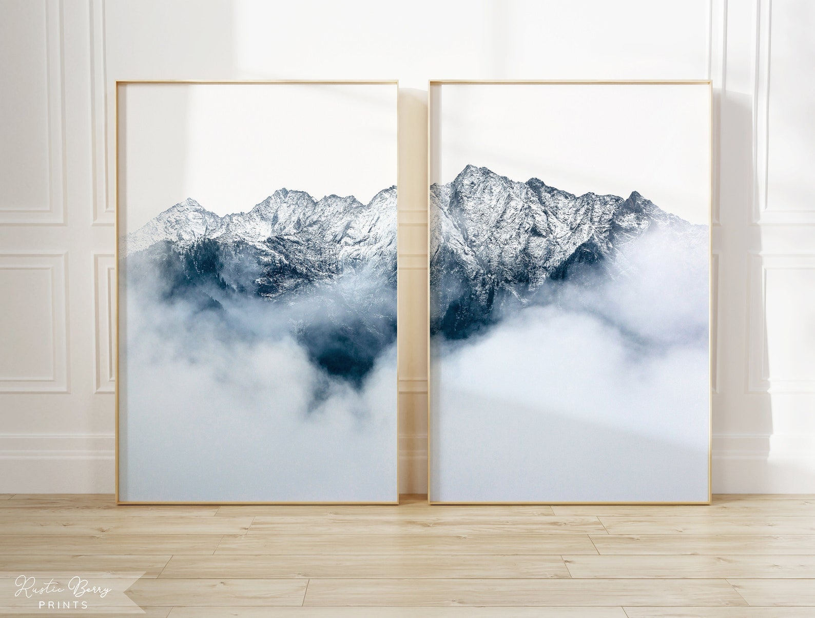 Set of 2 Indigo Mountains Wall Art Nordic Scandinavian Decor Etsy