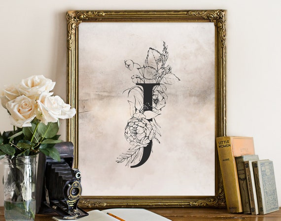 Letter J Wall Art Vintage Romantic Letter Art Etsy