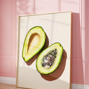 Disco Avocado Art Print | Wall Art Poster | Glam Disco Ball Avocado | Preppy | Trendy | Kitchen Wall Art | Digital Download | PRINTABLE
