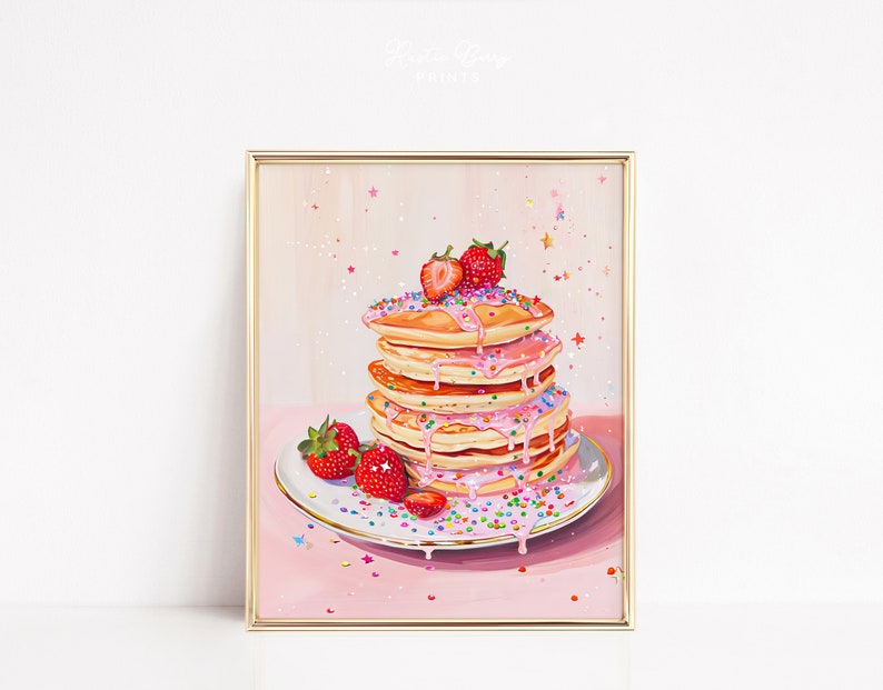 Pink Pancakes Art Print Wall Art Vintage Poster Retro Food Art Poster